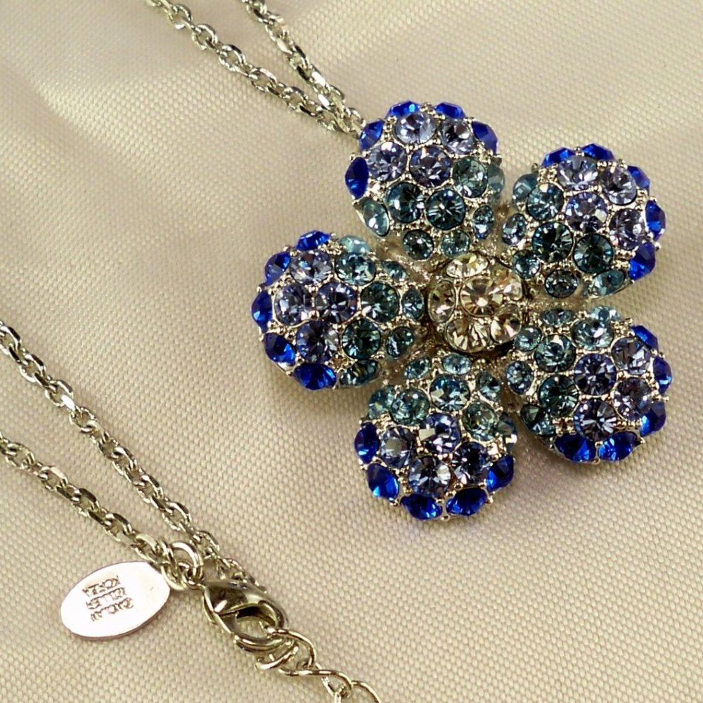 NEW Nolan Miller Blue, Aquamarine Crystal Flower Silver Necklace
